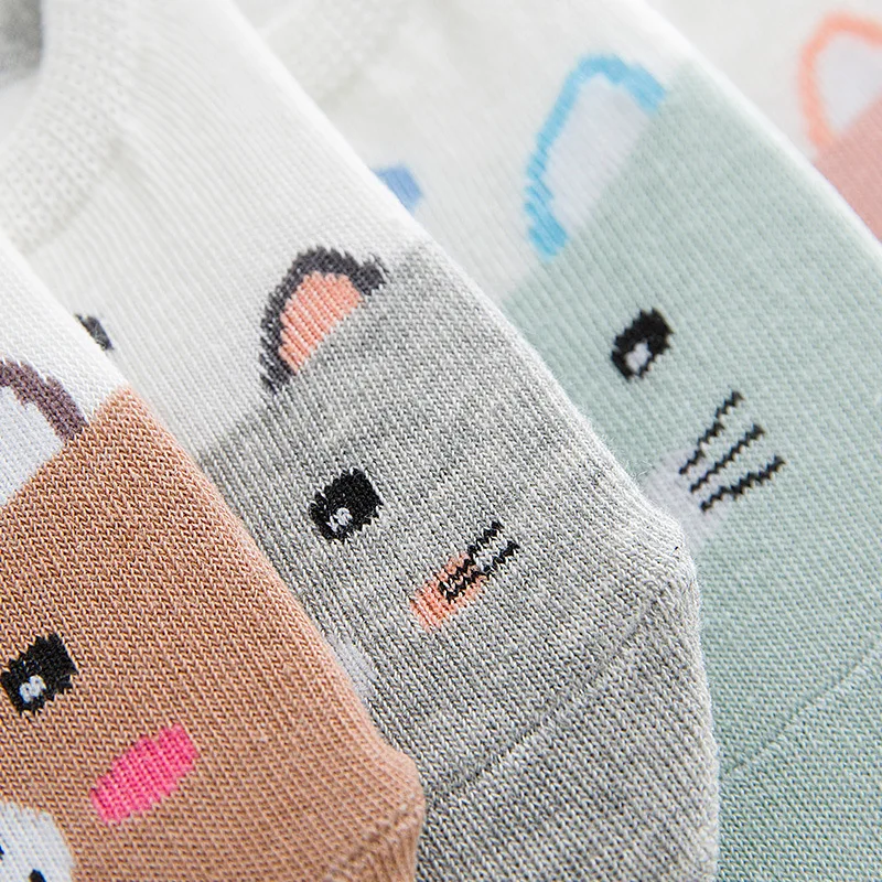 

Summer new cute cartoon women socks Cotton female animal skid silicone invisible socks