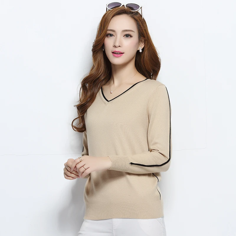 2019 New Autumn Winter Cashmere Sweaters Women Fashion Sexy V-neck Sweater Loose Wool Long Sleeve Plus Size Pullover | Женская одежда