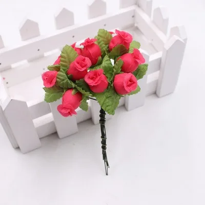 rose red 12 шт./лот, мини букет роз, шелковые искусственные цветы для свадьбы, дома, венок, подарок для рукоделия, скрапбук, искусственные цветы, украшение - Цвет: rose red