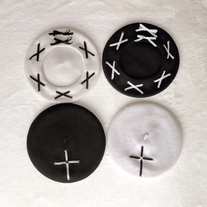 Женский винтажный берет художник Darkness шерстяной с бантом из ленты однотонный