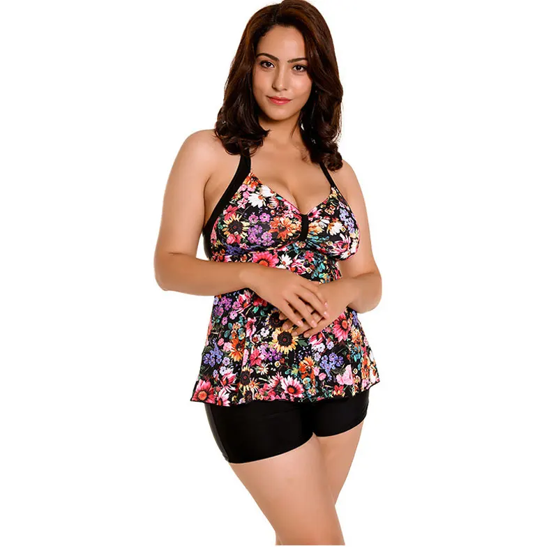 New print women's two-piece boxer pants big breasts mother conservative swimsuit 2018 new hot sale Report | Спорт и развлечения