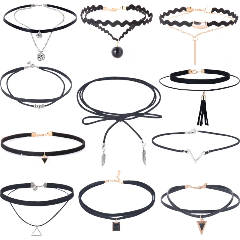 Черное Кружевное колье чокер готическое панк бархатное длинное ожерелье с