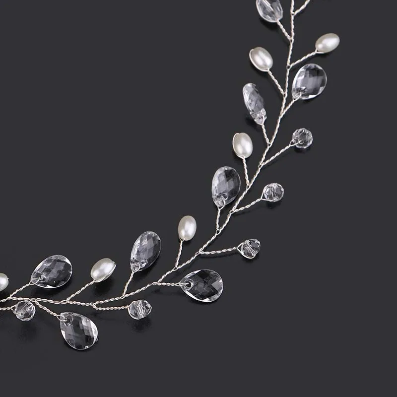 Женский обруч для волос FORSEVEN Серебристый с кристаллами и жемчугом украшение