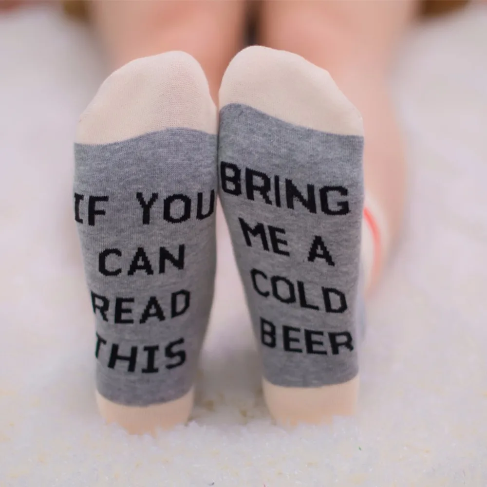 Fashion 1 Pairs Women Letter print socks If You Can Read This Bring Me A Glass of Wine/Cold Beer/Coffee Men Women Crew Socks