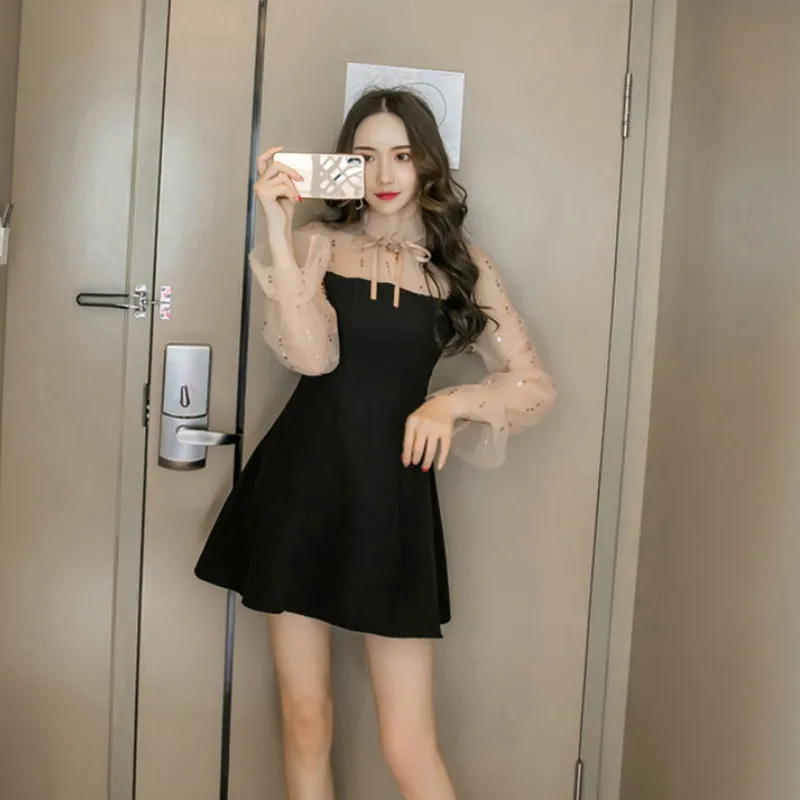 Женское кружевное мини-платье в Корейском стиле повседневное винтажное с