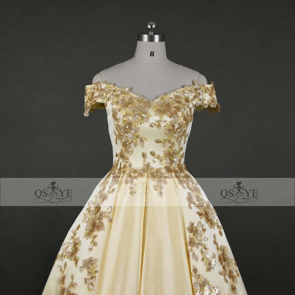 Блестящее Золотое длинное платье для выпускного вечера 2017 бальное арабское