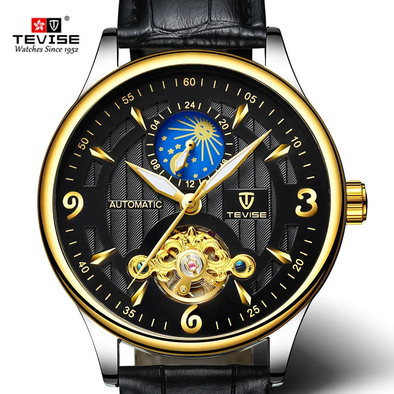 Новый TEVISE Брендовые мужские Tourbillon механические наручные часы модные роскошные