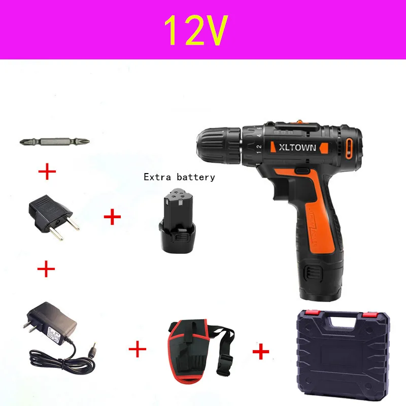 XLTOWN 12/16. 8/алюминиевая крышка, 25В электрическая отвертка с 2 batteryrechargeable литий-ионная батарея ручная дрель электроинструмент - Цвет: 12V B