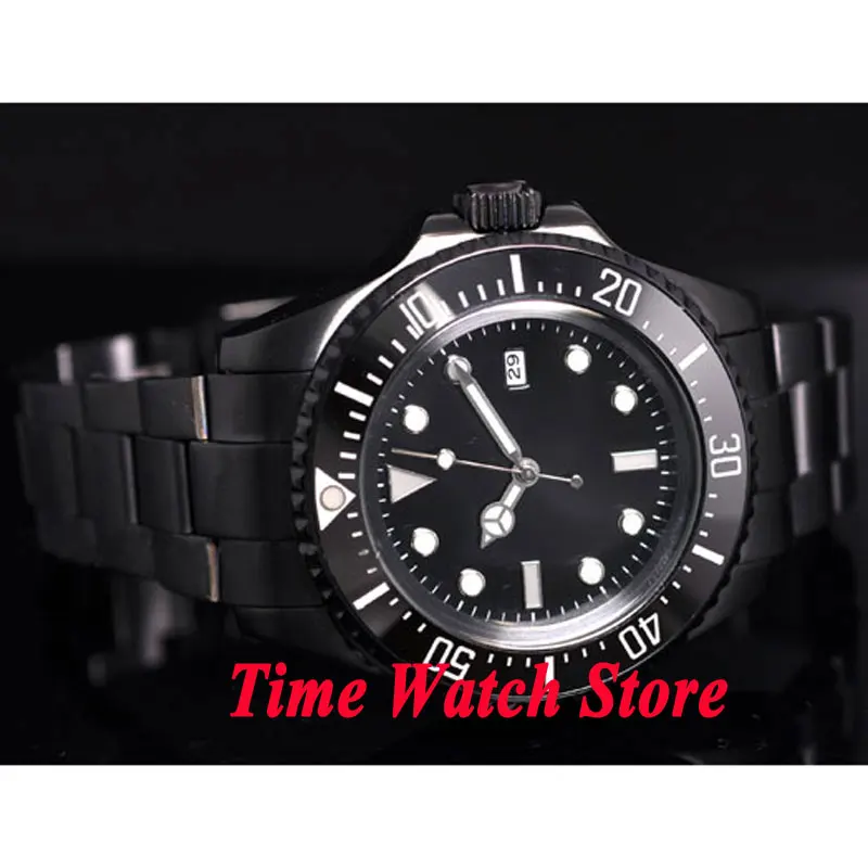 Часы Parnis 44 мм стерильный чехол с черным циферблатом и керамическим покрытием