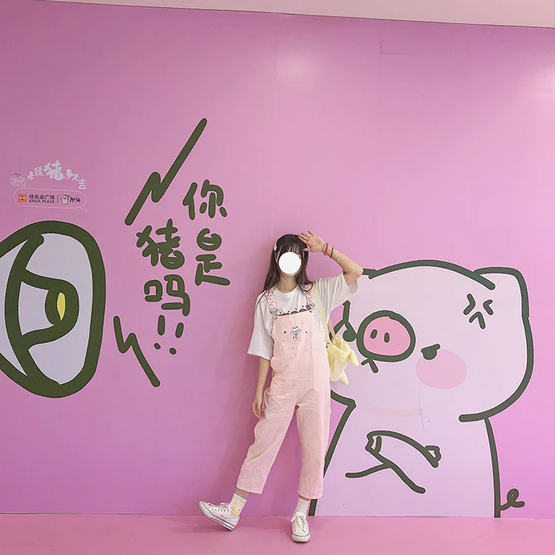 Женская одежда японский kawaii мультяшный комбинезон с изображением кошки широкие
