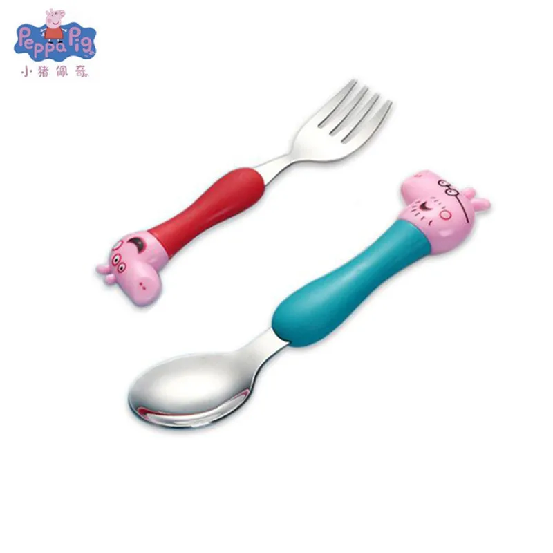2 Pcs Фигурки Свинки Пеппы, столовая посуда, ложка, вилка, ложка для супа, набор, Обучающие, едят, обедают, стейк, Джордж, Свинка Пеппа, вечерние игрушки - Цвет: 2 Pcs