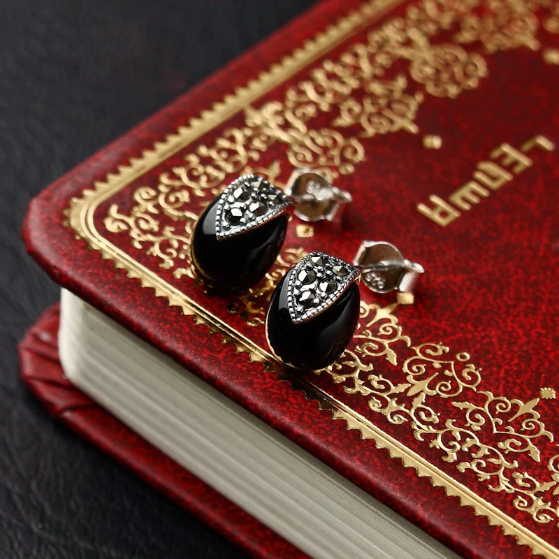 Женские серьги гвоздики из серебра 925 пробы с натуральными полудрагоценными