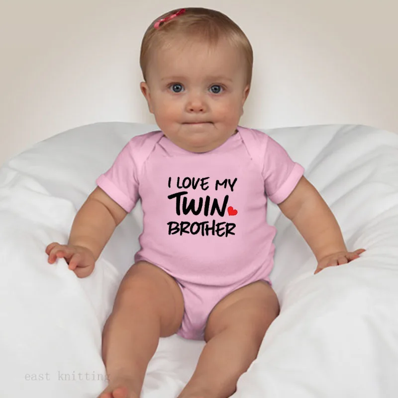 Детский хлопковый комбинезон с коротким рукавом и надписью I Love My Twin Brother|Боди для