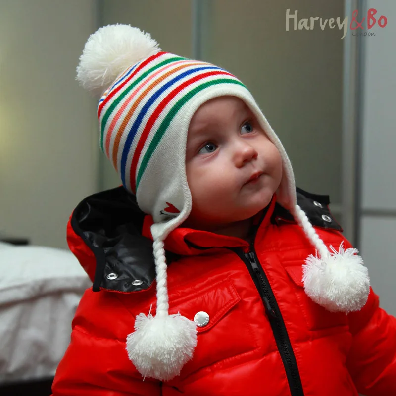 Новая детская шапка в цветную полоску для маленьких мальчиков и девочек зимние