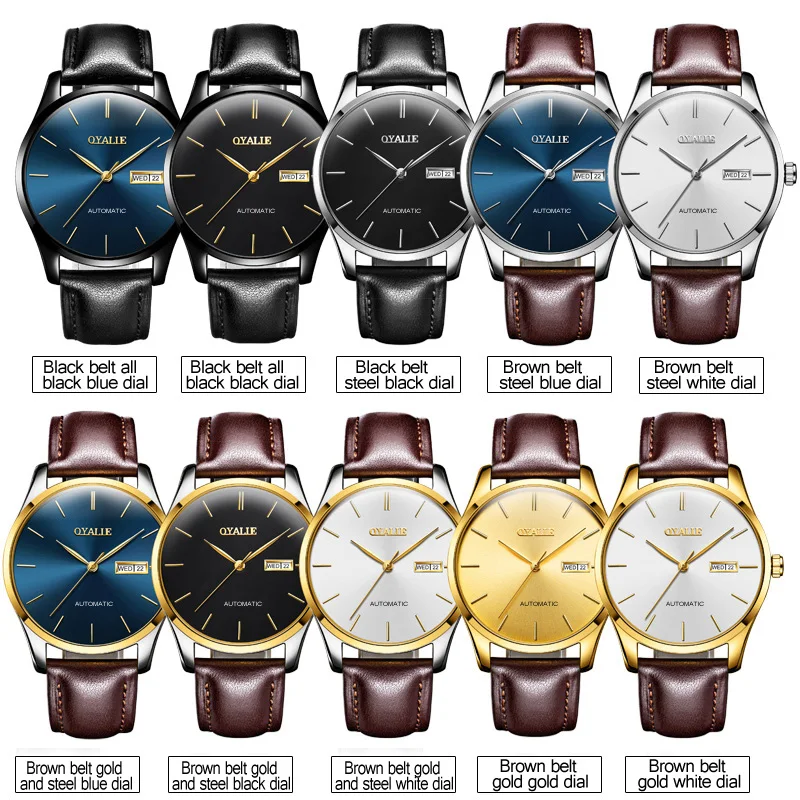 Мужские автоматические часы OYALIE роскошные механические с золотым циферблатом и