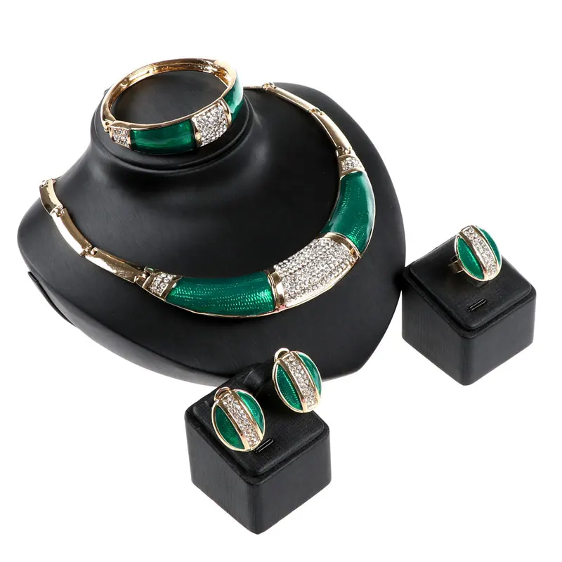 Hot sale Full Rhinestone Green african beads jewelry set wedding Party dress accessories fashion costume Necklace sets | Украшения и