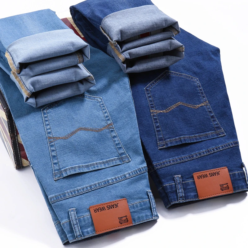 

2019 New Men's Fashion Jeans Business Casual Classic Elastic Slim Denim Pants Brand Male Trousers Blue Black