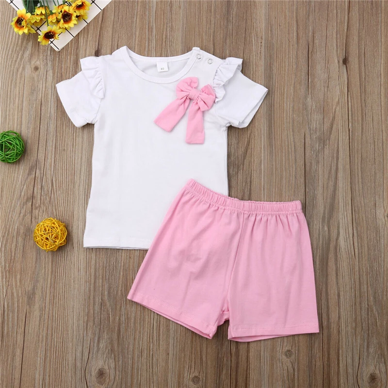 Милый комплект одежды для новорожденных девочек летние топы с короткими