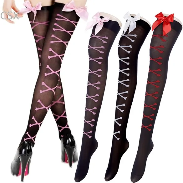 

Women Over the Knee Tattoo Tights,Black Mixed Colors Gipsy Mock Ribbed,Sexy Tinted Sheer False High Stockings Pantyhose