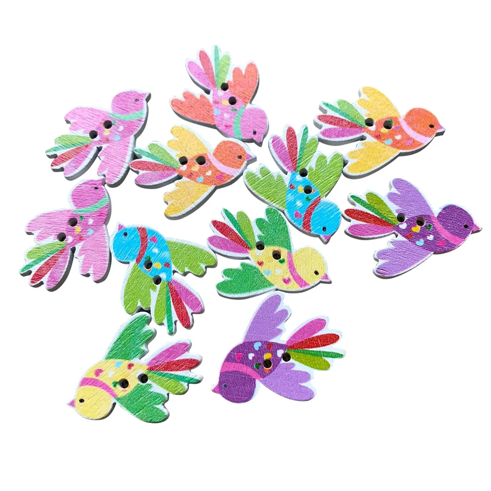 50 Pcs 35*27mm Wooden Buttons Random Mixed DIY Bird Painting 2 Holes Wood Button for Sewing Clothing Crafting | Дом и сад