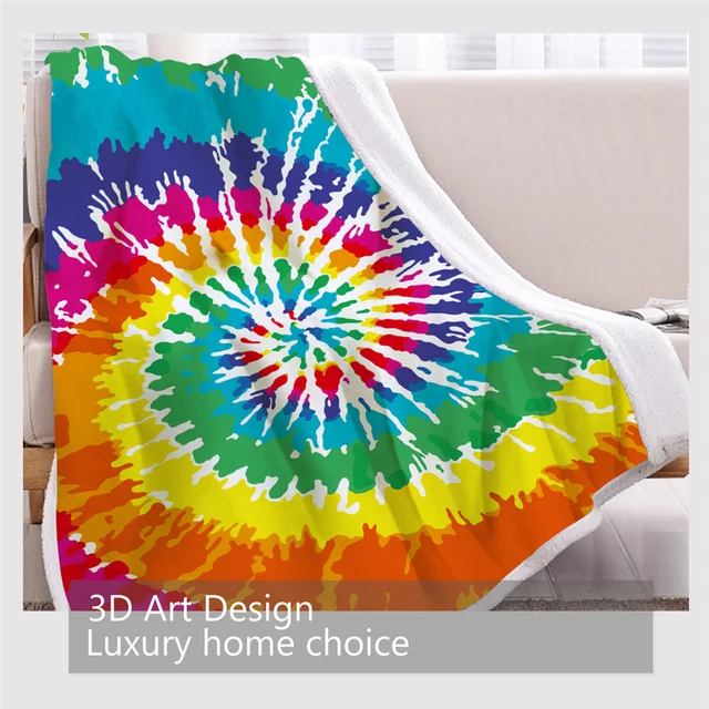 BlessLiving Tie Dye Sherpa Throw Blanket Hippie Fleece Rainbow Bedding Camping Flush Blankets Warm for Sofa Couch Bed Thin Quilt 4