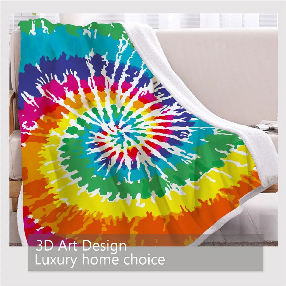 BlessLiving Tie Dye шерпа пледы одеяло хиппи флис Радуга постельные принадлежности
