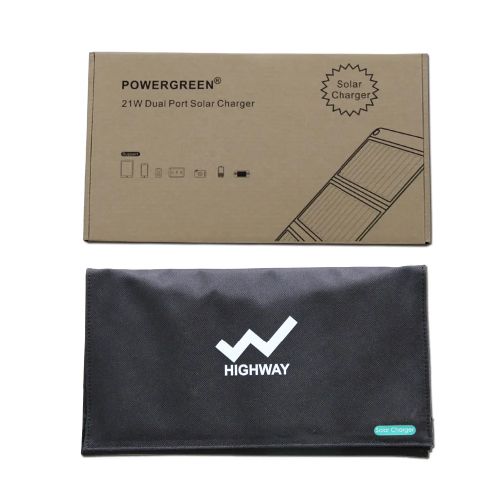 

PowerGreen Portable Solar Charger 21W 5V 2A SUNPOWER Foldable Solar Panel Power Bank for Mobile Phones