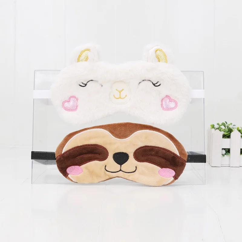 2pcs set Sleeping Mask Eyepatch Soft Eye Mask Cartoon Travel Alpaca Flash sloth plush mask toys cute llama Relaxing Blindfold gift - Color: 2pcs set