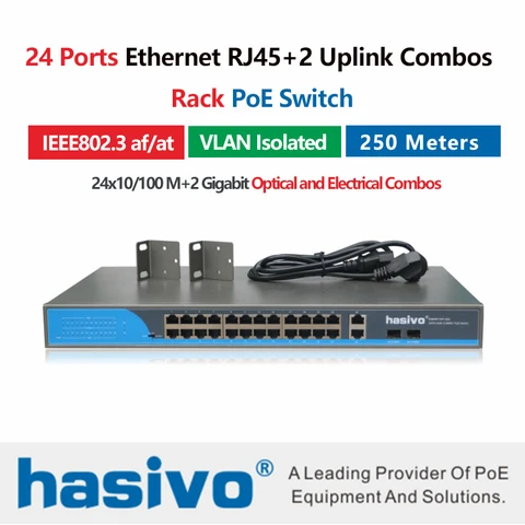 24 порта 10/100 Мбит/с PoE Ethernet коммутатор Поддержка IEEE802.3af/at с 2 портами 1000 м SFP COMBO poe 48В коммутатор RJ45