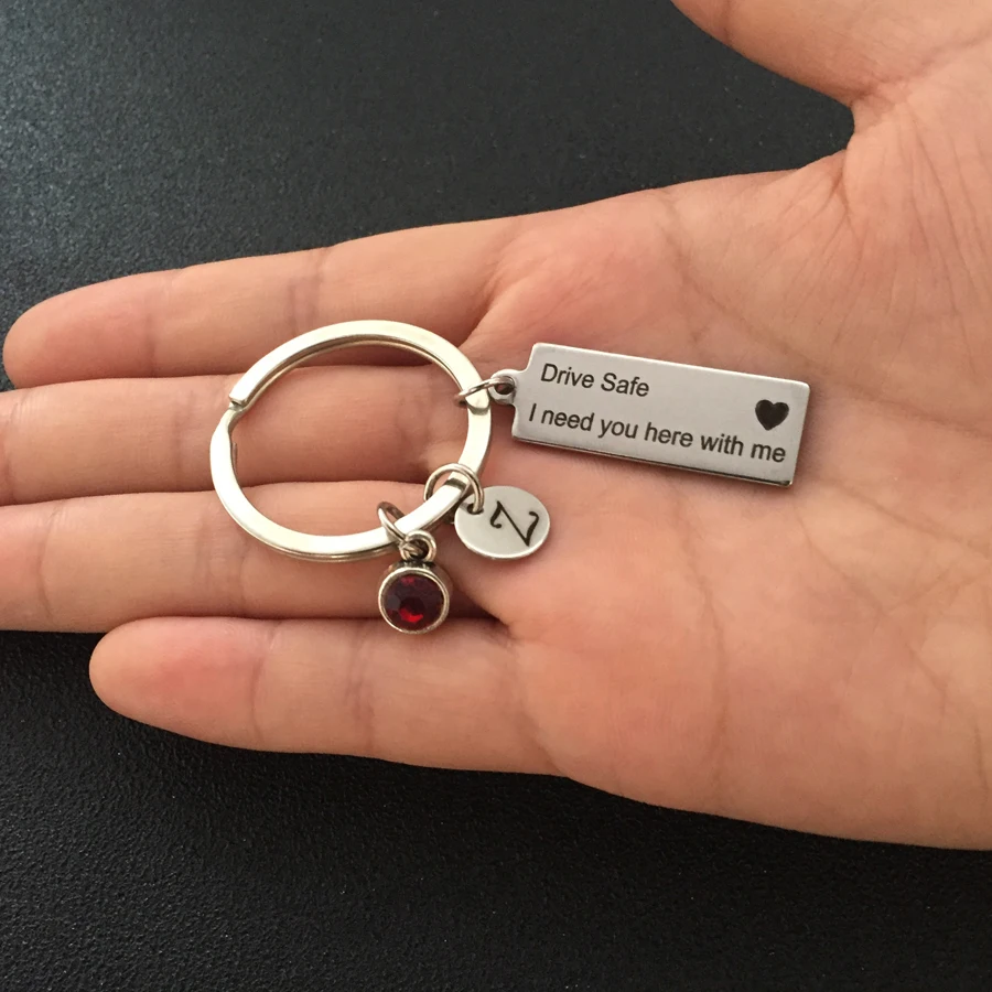 Fashion Jewelry Custom A-Z Initial Letter 12 Birthstone Crystal Drive Safe Keychain For Couples Women Men Valentine Gift Keyring | Украшения