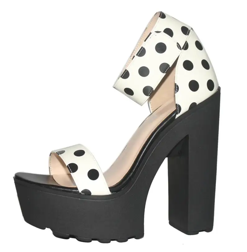 Босоножки из люминесцентного материала с узором в горошек обувь на платформе для