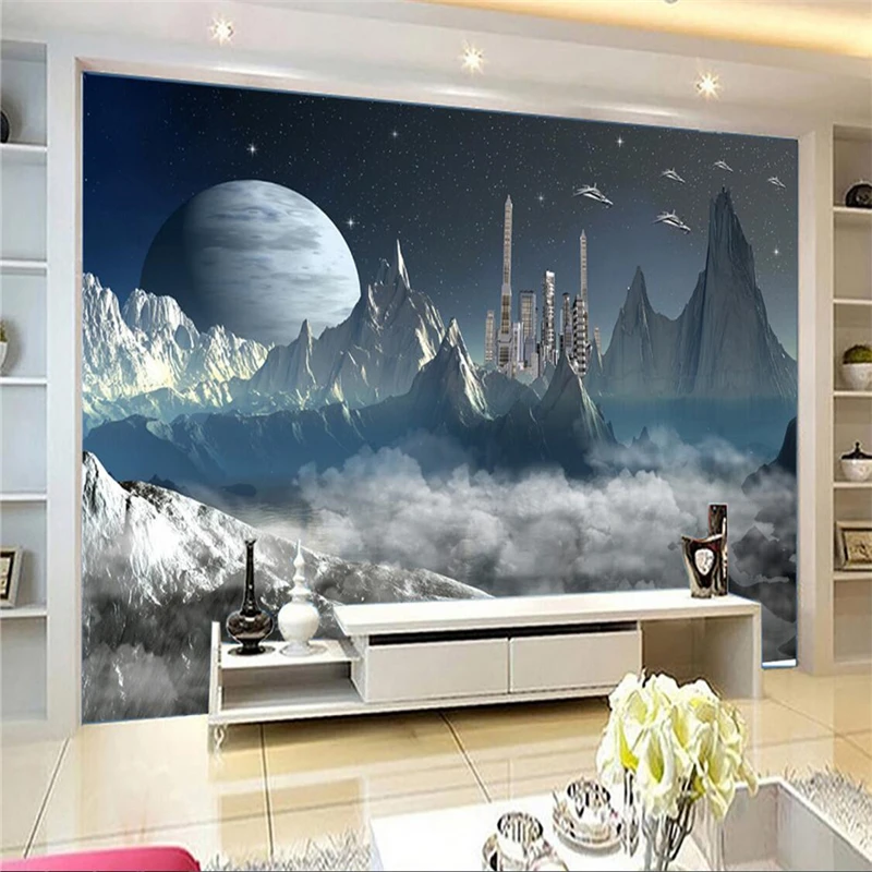 beibehang Custom Photo Wallpaper 3D Large Wall Stickers Sci-Fi Spacecraft TV Walls papel de parede wallpaper for walls 3 d | Обустройство