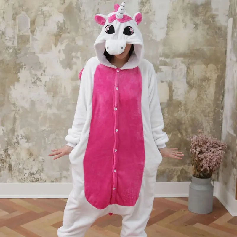 Pink Unicorn Взрослые кигуруми пижамы с единорогом наборы Детская одежда для сна Пижама Костюм животных Косплей Женская зимняя одежда милые животные зимний костюм - Цвет: Pink Unicorn