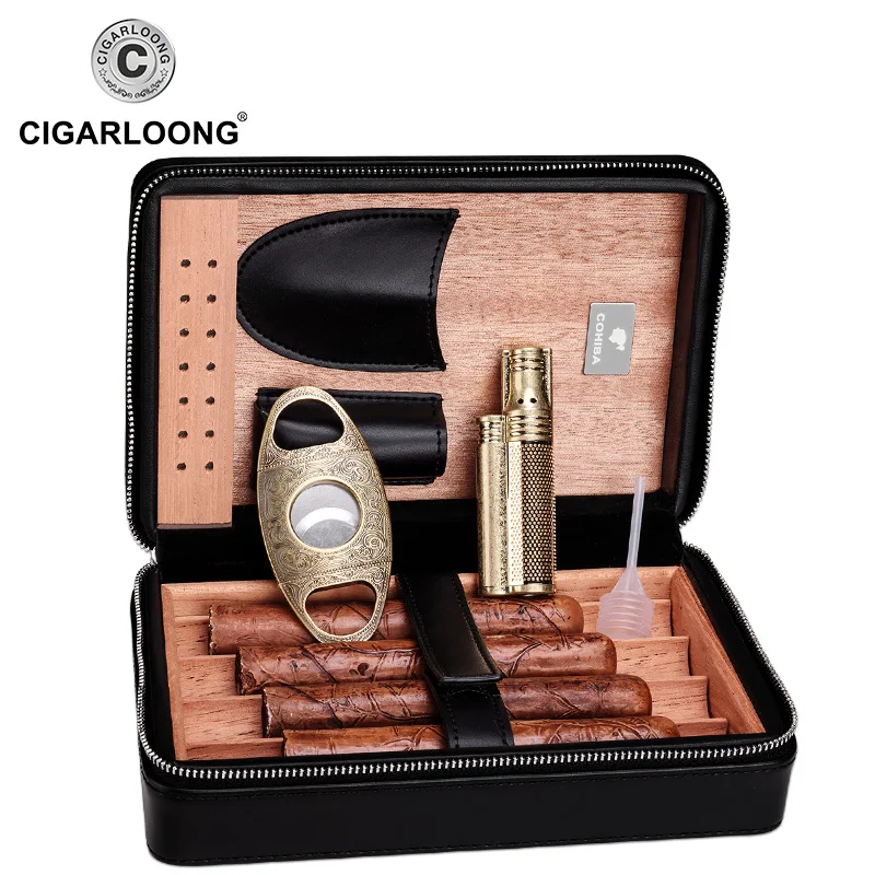 Хьюмидор для сигар Cohiba портативная коробка для сигар коричневого и черного цвета с обрезчиком для сигар и зажигалкой Набор TT-1002
