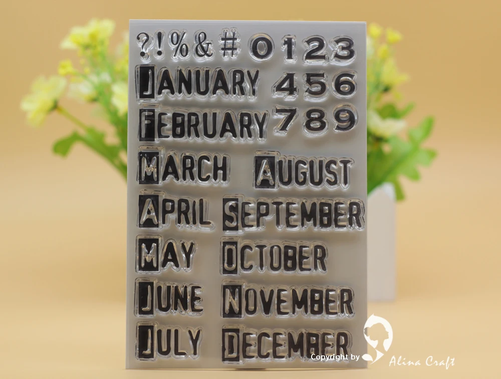 AlinaCraft CLEAR STAMPS month calendar tamps Scrapbooking Card album paper craft silicon rubber roller transparent stamps | Канцтовары