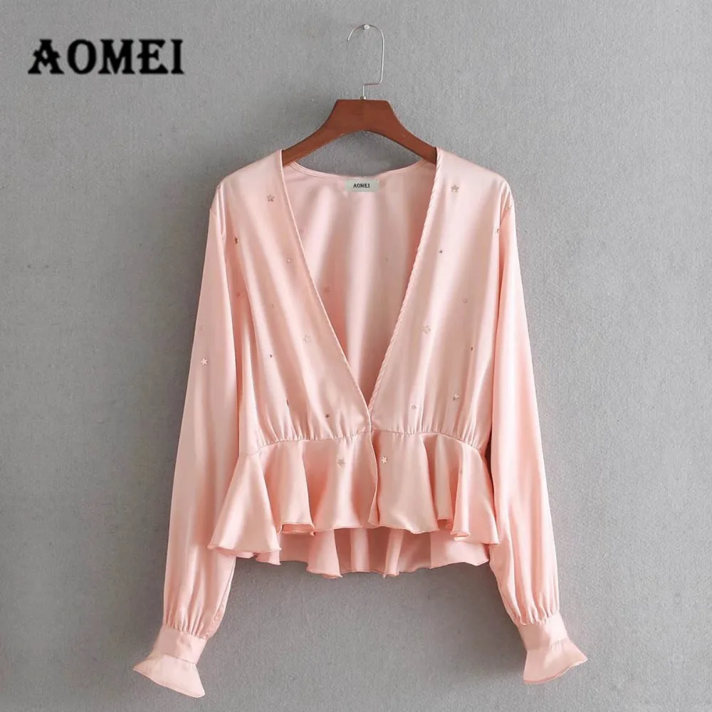 Для женщин блузка Blusa feminina Мода Глубокий V Средства ухода за кожей Шеи пикантные