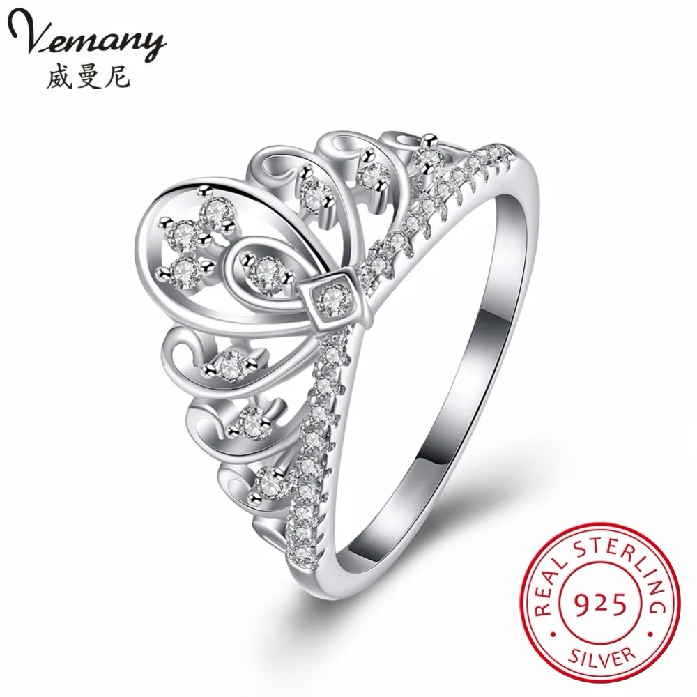 Vemany 925 серебро кольцо Корона Дизайн Обручение крошечный циркон украшения для Для