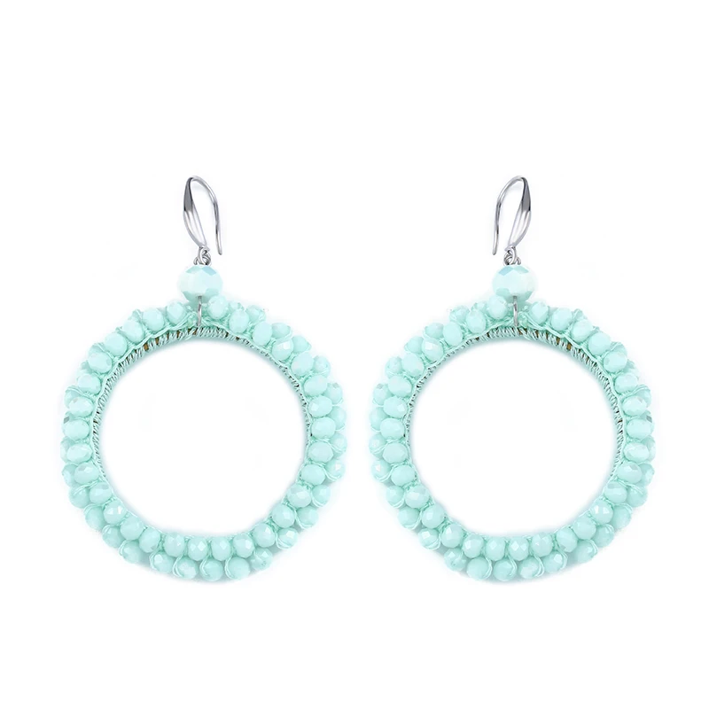 Женские серьги в этническом стиле ручной работы с бусинами Boho Qorbellen, модные ювелирные изделия, круглые большие серьги-кольца с кристаллами ersm88