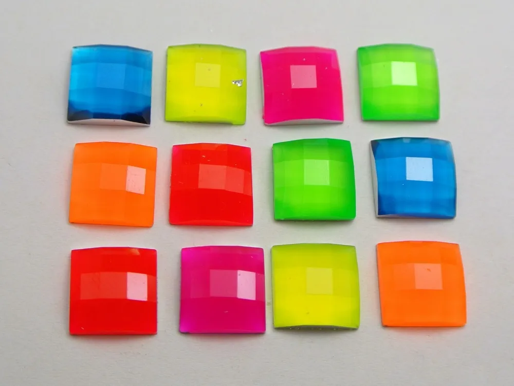 100 Смешанные неоновые цветные акриловые квадратные Стразы драгоценные камни 10x10