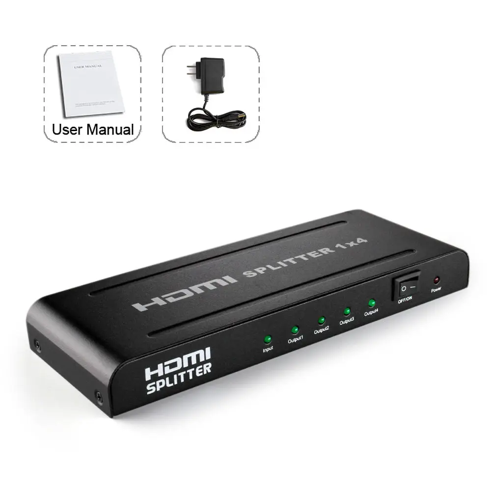 

HDMI Splitter Box High Speed Full HD 1X4 4 Port Hub Repeater v 1.3 3D 1080p