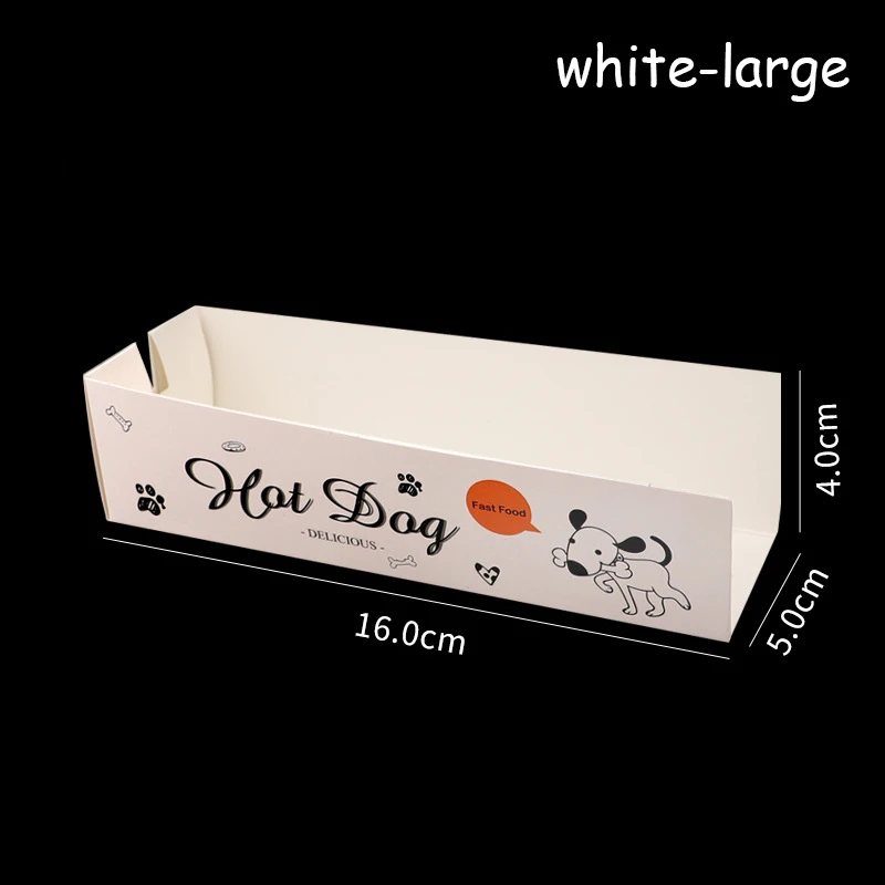 white large Одноразовая коробка для картофеля фри, лоток для еды, белый картон, анти-масло, упаковочная коробка, Hotdog, бумажная коробка для еды, прямоугольная посылка, 50 шт - Color: white large