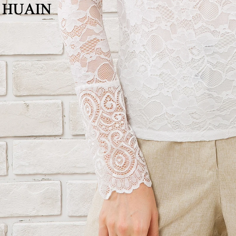 Женская кружевная рубашка белая прозрачная блузка с длинным рукавом и 3d вышивкой