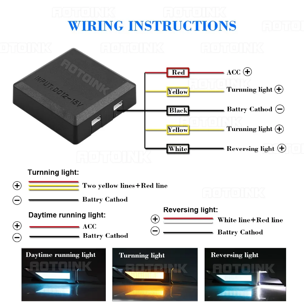 AOTOINK 3 Functions LED Car Side DRL Daytime Running Light Turn Signal Reversing Anti-collision Warning For All | Автомобили и