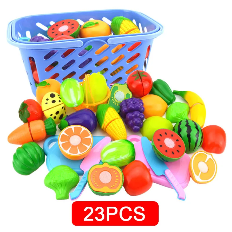 23 PCS Kitchen toys Горячая Распродажа, Детские DIY ролевые игры, кухонные игрушки, наборы, фрукты, безопасные пластиковые овощи, кухня, Детские Классические Развивающие игрушки для детей - Цвет: 23 PCS Kitchen toys