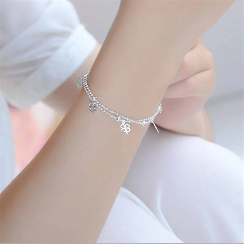 

Everoyal Promotion Lady Silver 925 Bracelets For Women Jewelry Trendy Clover Anklets Silver Accessories Female Girls Birthday