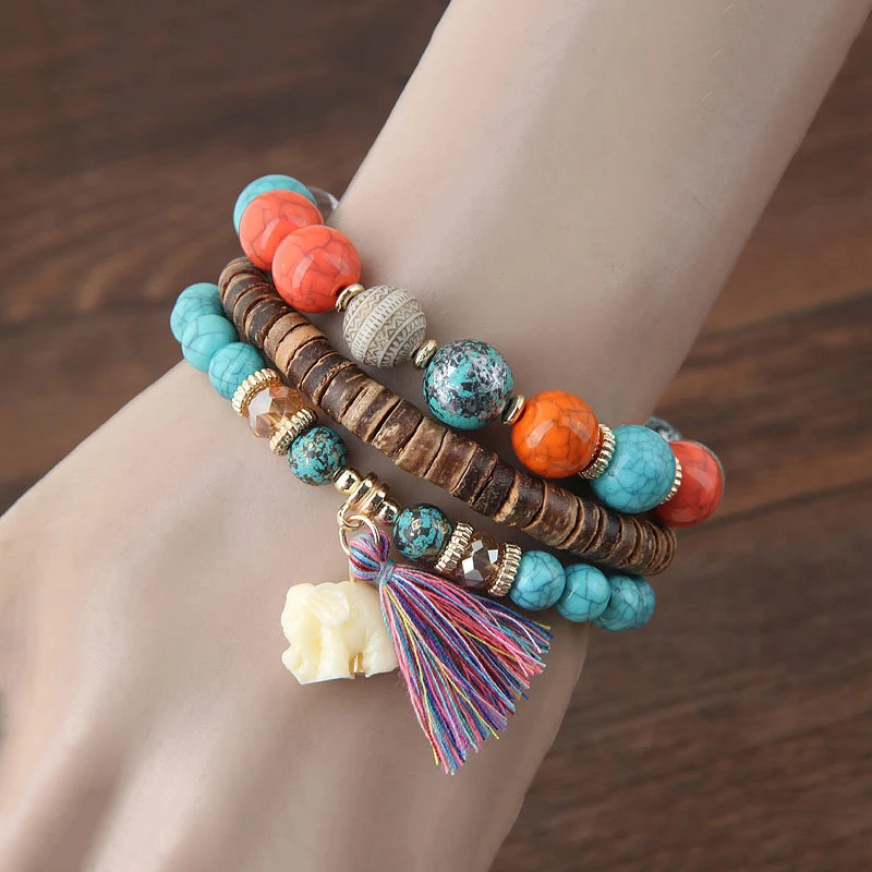 Boho Этническая Стиль микс из бисера браслет для женщин с кисточками Модные