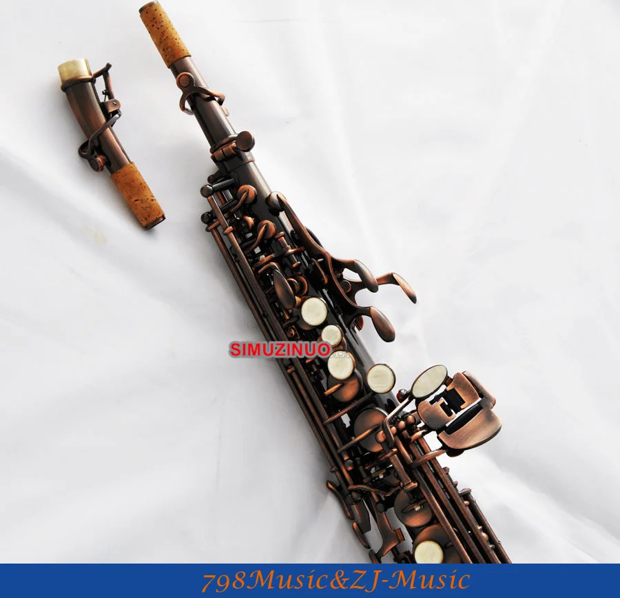Профессиональный красный античный Сопрано саксофон Bb High F # Sax 2 шейный Новый