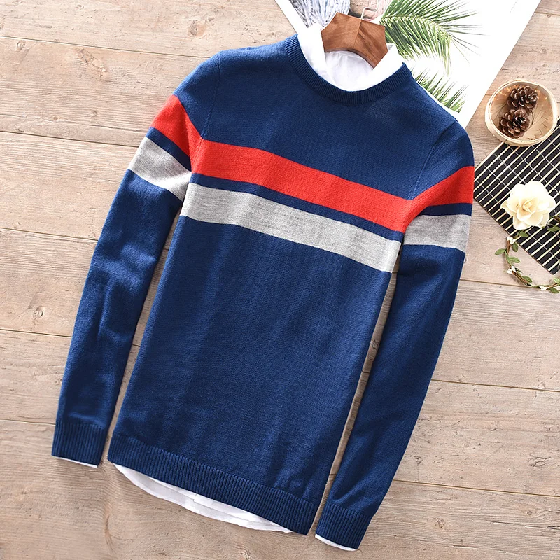 

New Men's round neck sweater autumn and winter long-sleeved inter-color warm wool sweaters men fashion tops maglione chandail