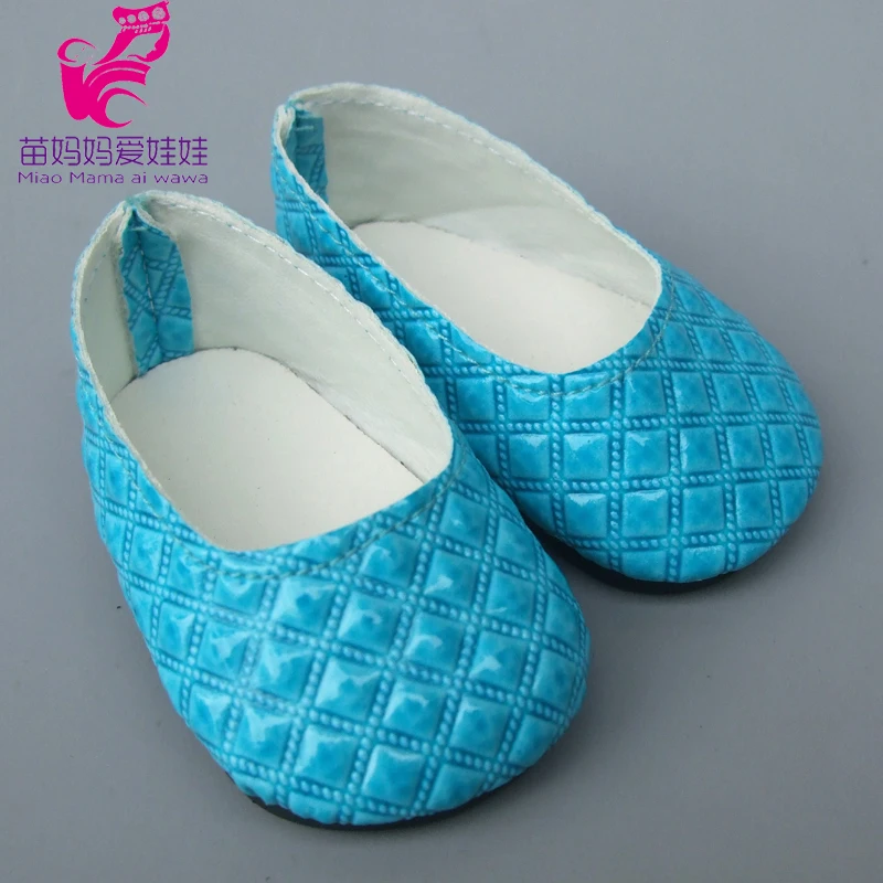 Doll Shoes fir for 43CM  Reborn Baby Doll Blue Color Embossed Princess Flat Shoes for girl doll