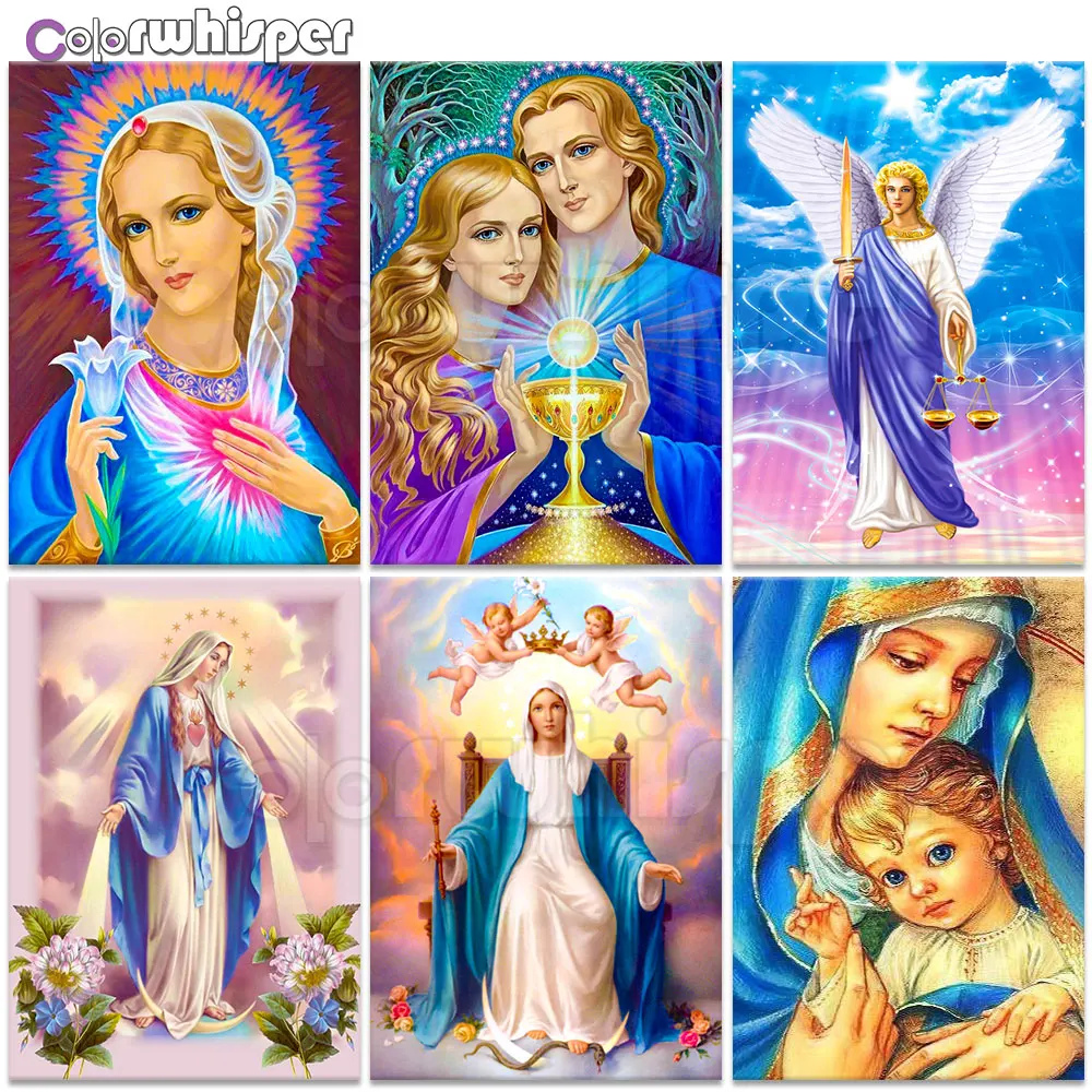 Алмазная живопись полноразмерная/круглая религия Иисус Христа Мария Вера